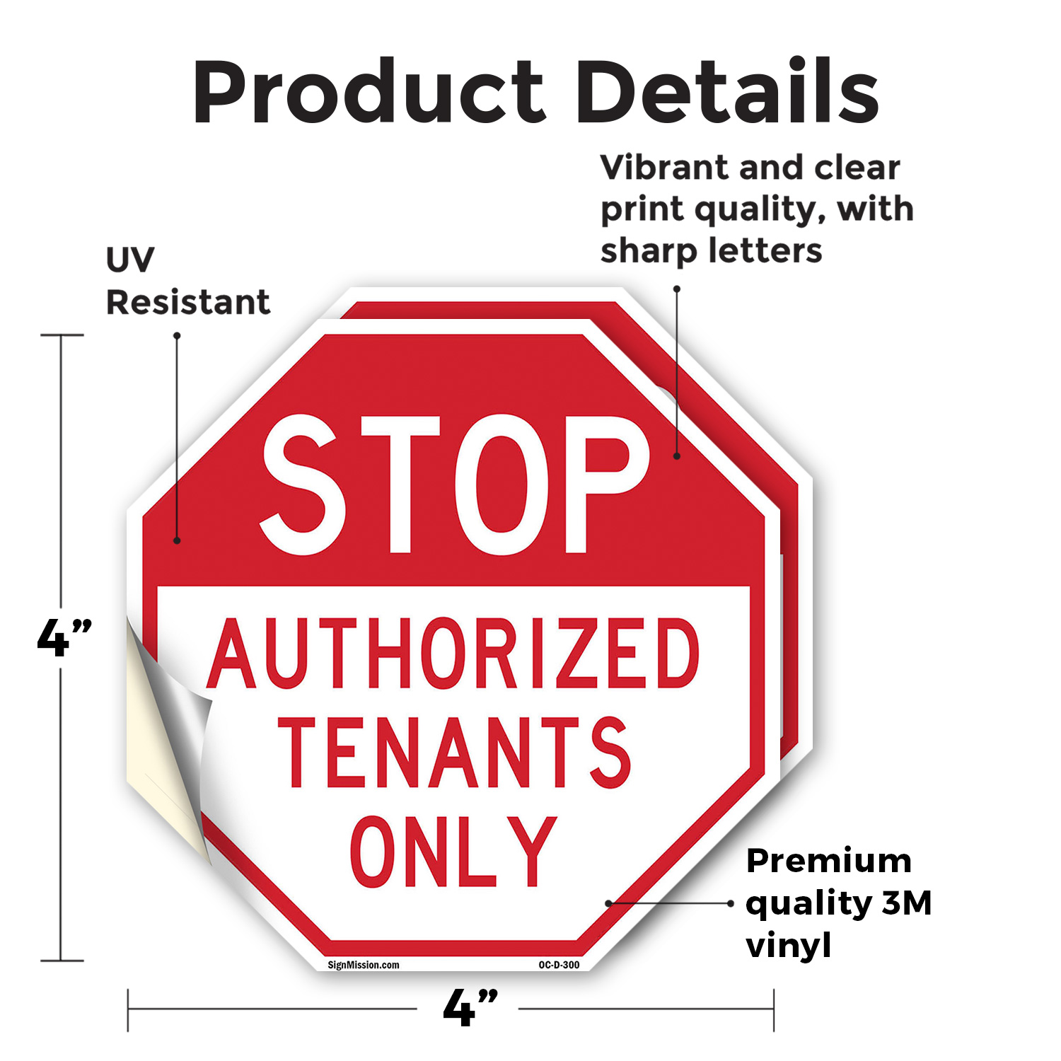 Stop Authorized Tenants Only Octagon Sign Weather Resistant Made in the USA - Picture 13 of 64