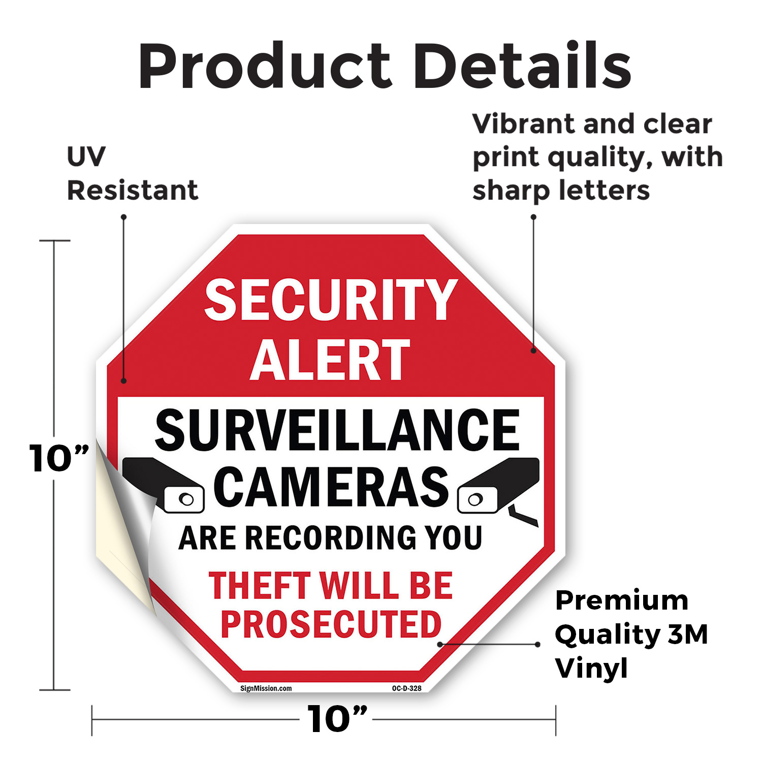 Security Alert Surveillance Camer Octagon Sign Weather Resistant Made in the USA - Picture 33 of 64