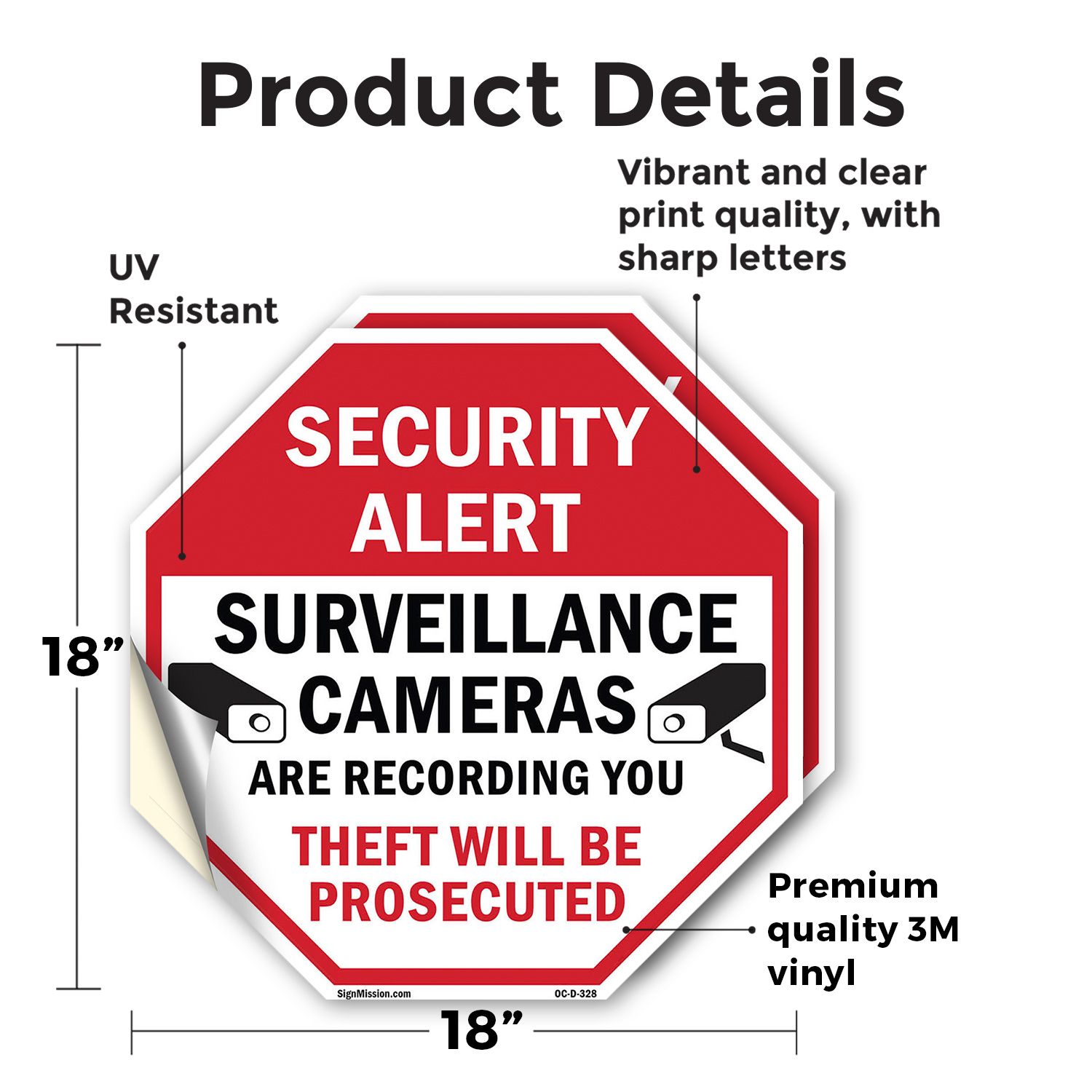 Security Alert Surveillance Camer Octagon Sign Weather Resistant Made in the USA - Picture 10 of 28