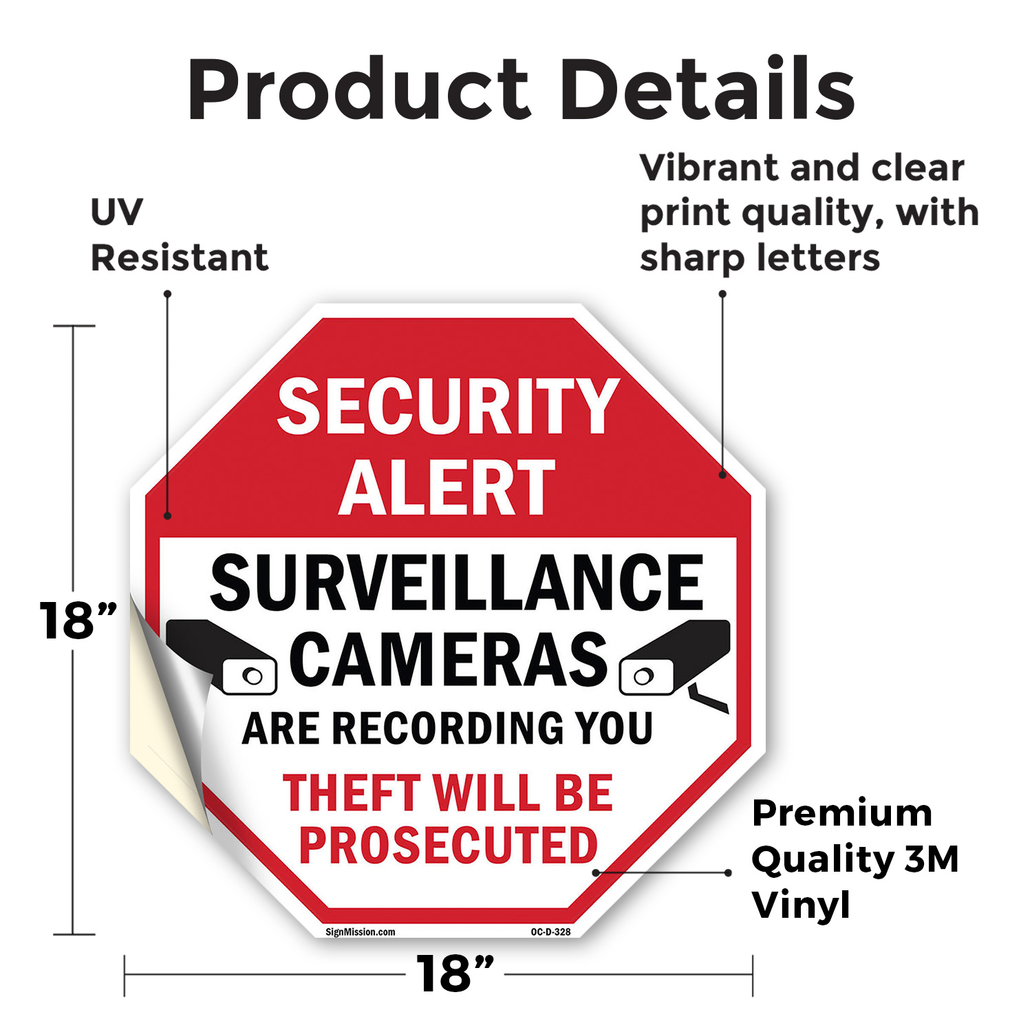 Security Alert Surveillance Camer Octagon Sign Weather Resistant Made in the USA - Picture 25 of 28