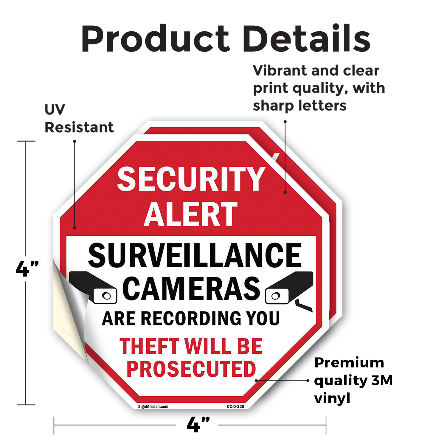 Security Alert Surveillance Camer Octagon Sign Weather Resistant Made in the USA - Picture 12 of 28