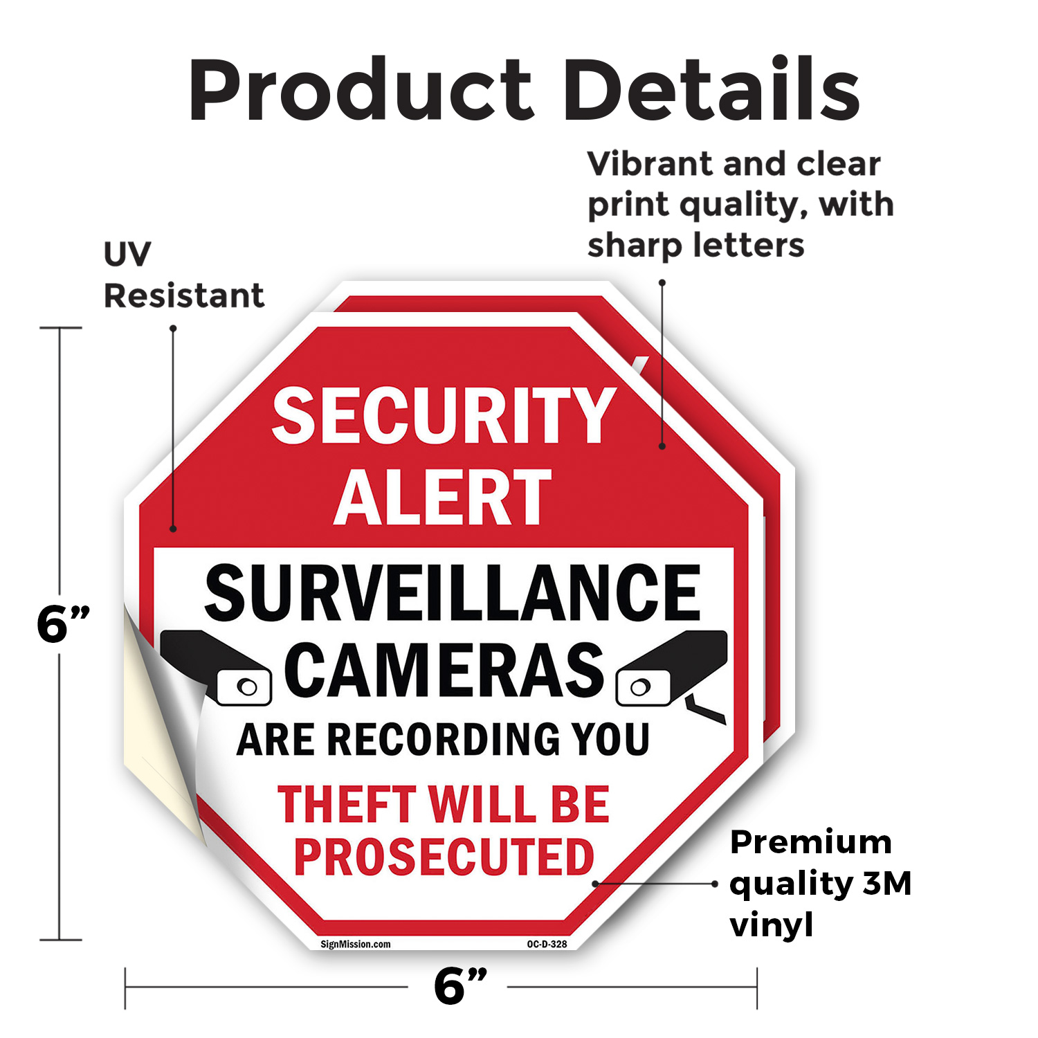 Security Alert Surveillance Camer Octagon Sign Weather Resistant Made in the USA - Picture 14 of 28