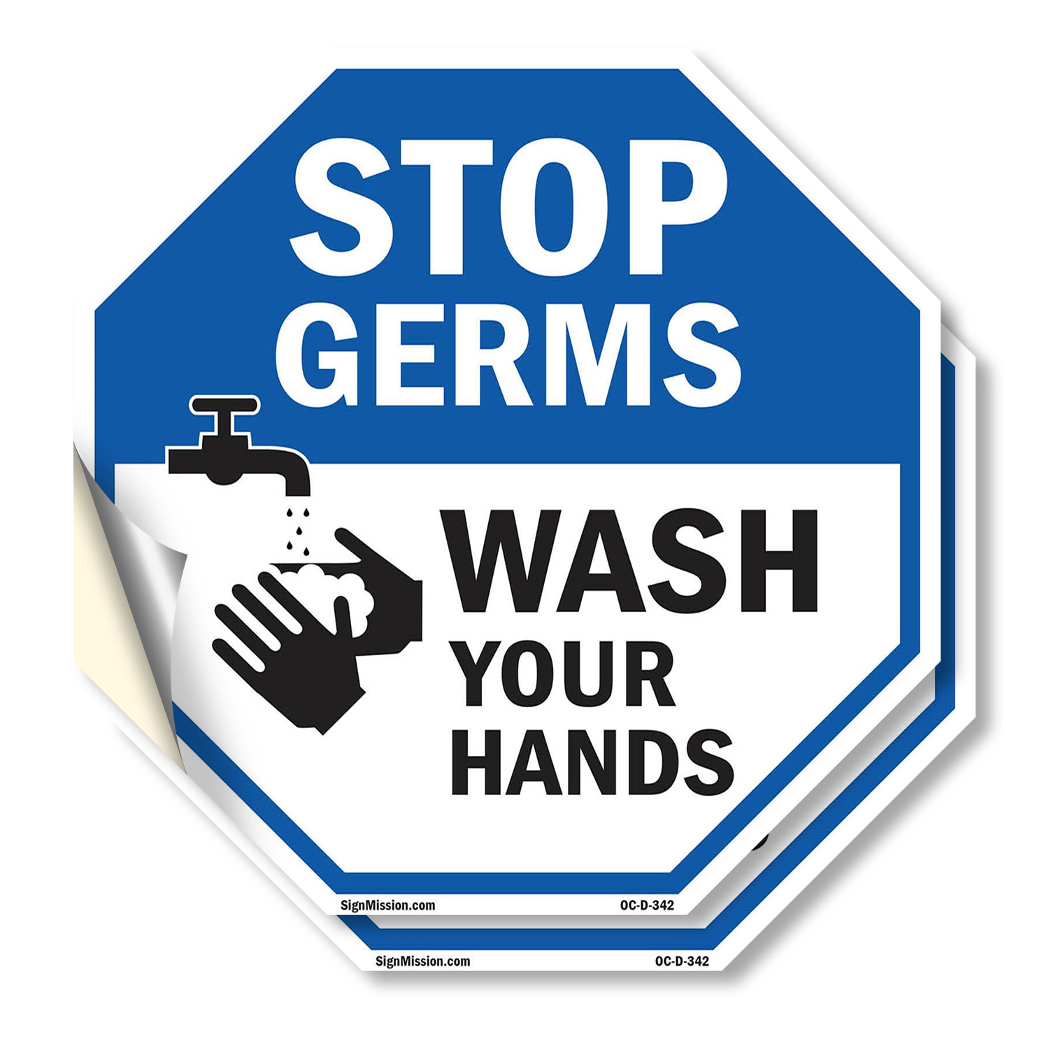 Stop Germs Wash Your Hands Octagon Sign Weather Resistant Made in the USA - Picture 2 of 65