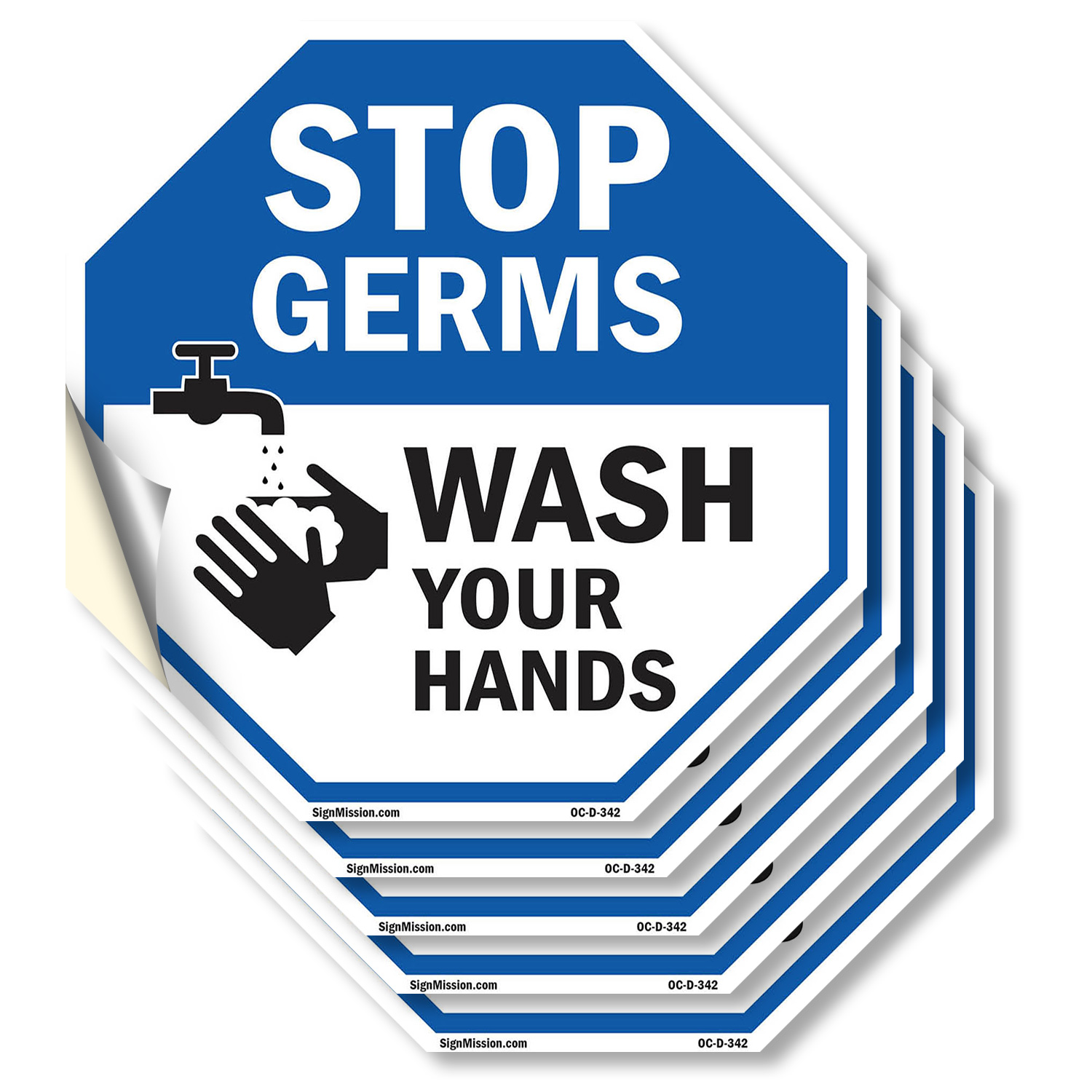 Stop Germs Wash Your Hands Octagon Sign Weather Resistant Made in the USA - Picture 22 of 65