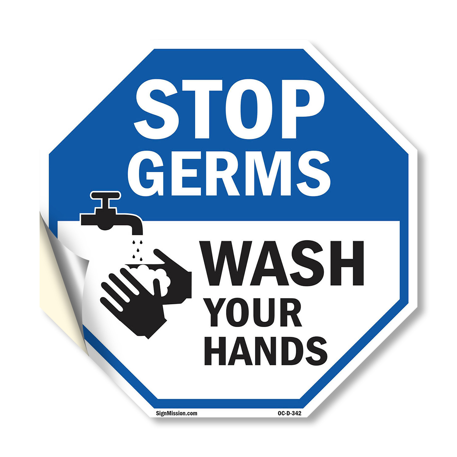 Stop Germs Wash Your Hands Octagon Sign Weather Resistant Made in the USA - Picture 43 of 65