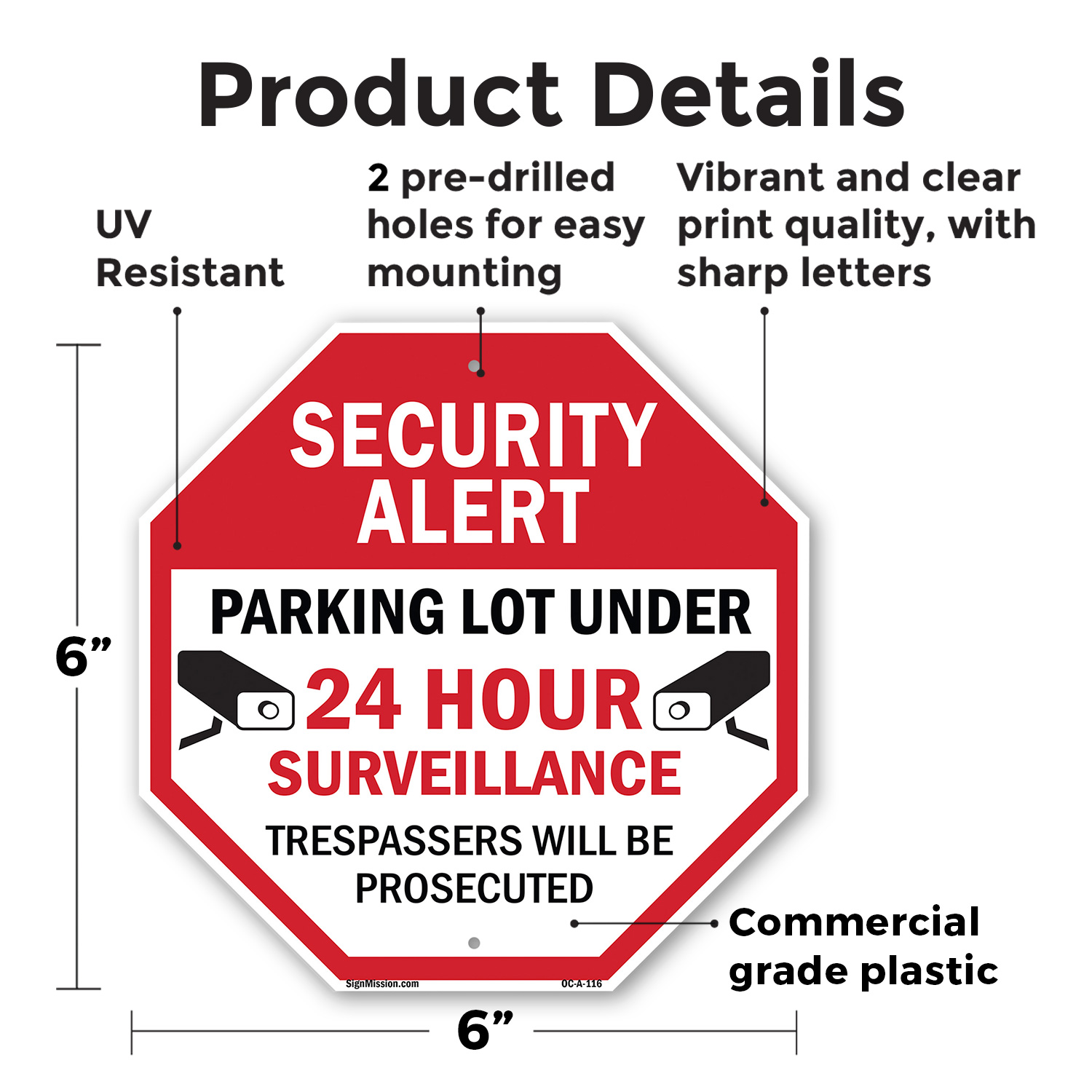 Security Alert Parking Lot Under Octagon Sign Weather Resistant Made in the USA