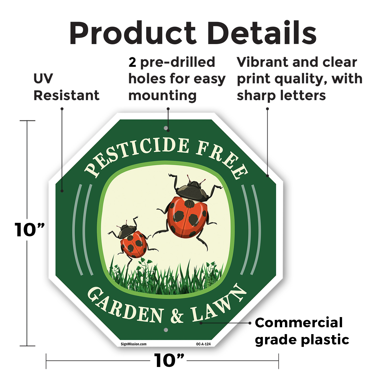 Pesticide Free Garden & Lawn Octagon Sign Weather Resistant Made in the USA