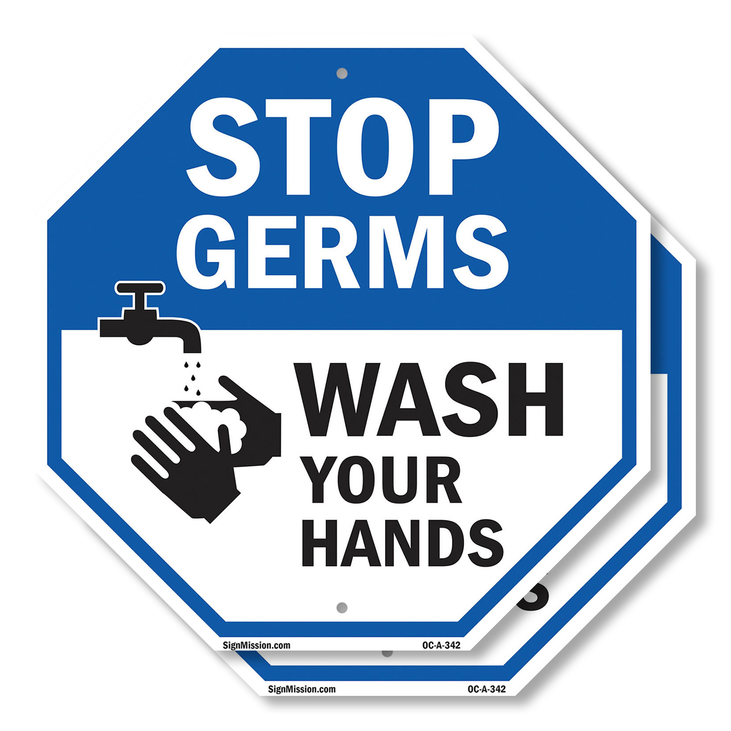 Stop Germs Wash Your Hands Octagon Sign Weather Resistant Made in the USA - Picture 48 of 65