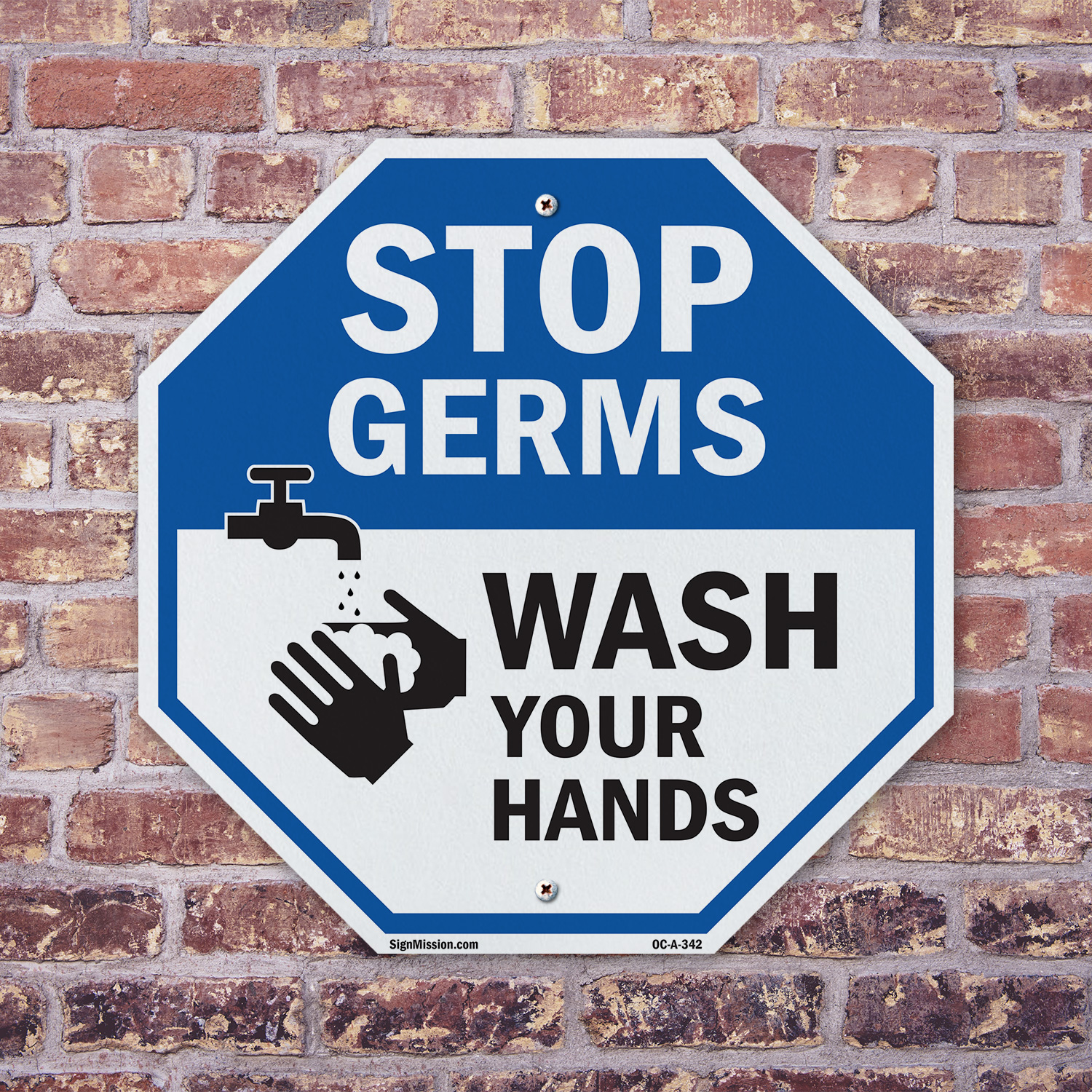 Stop Germs Wash Your Hands Octagon Sign Weather Resistant Made in the USA - Picture 34 of 65