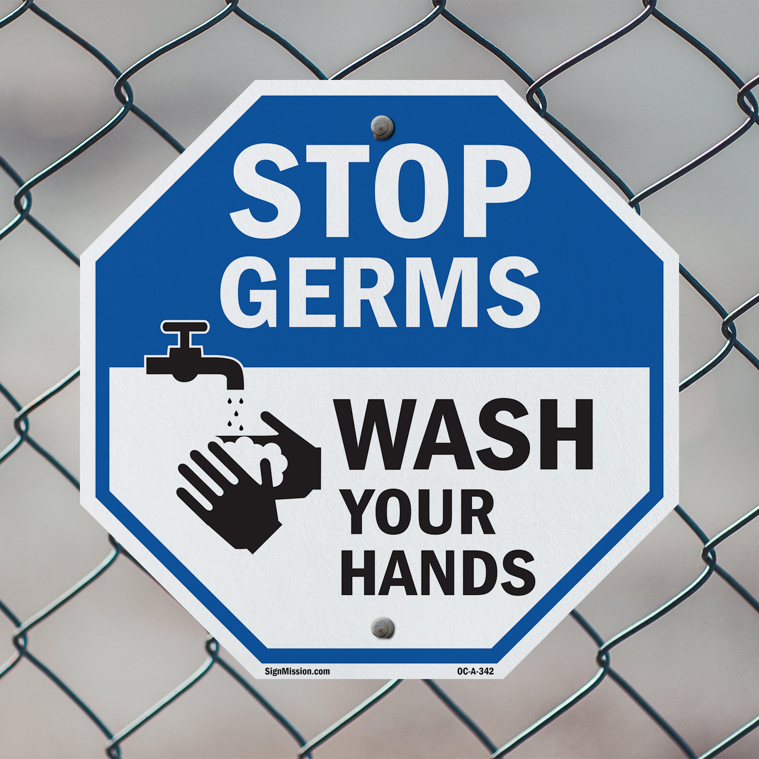 Stop Germs Wash Your Hands Octagon Sign Weather Resistant Made in the USA - Picture 35 of 65