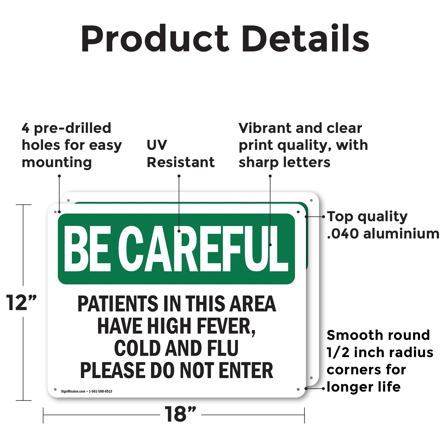 (2 Pack) Patients In This Area Have High Fever Cold OSHA Be Careful Sign Decal - Picture 10 of 21