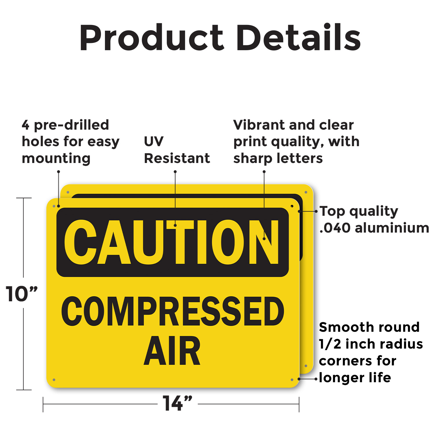 (2 Pack) Compressed Air OSHA Caution Sign Decal Metal Plastic - Picture 10 of 22