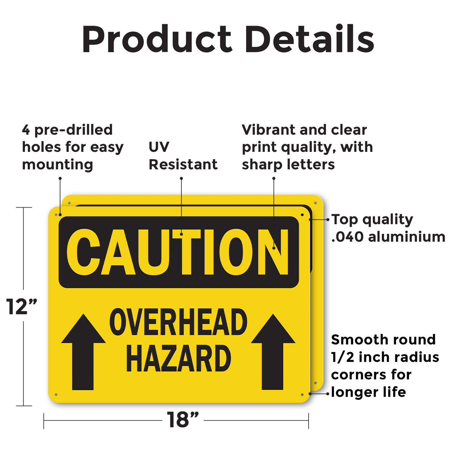 (2 Pack) Overhead Hazard With Arrow OSHA Caution Sign Decal Metal Plastic - Picture 10 of 23