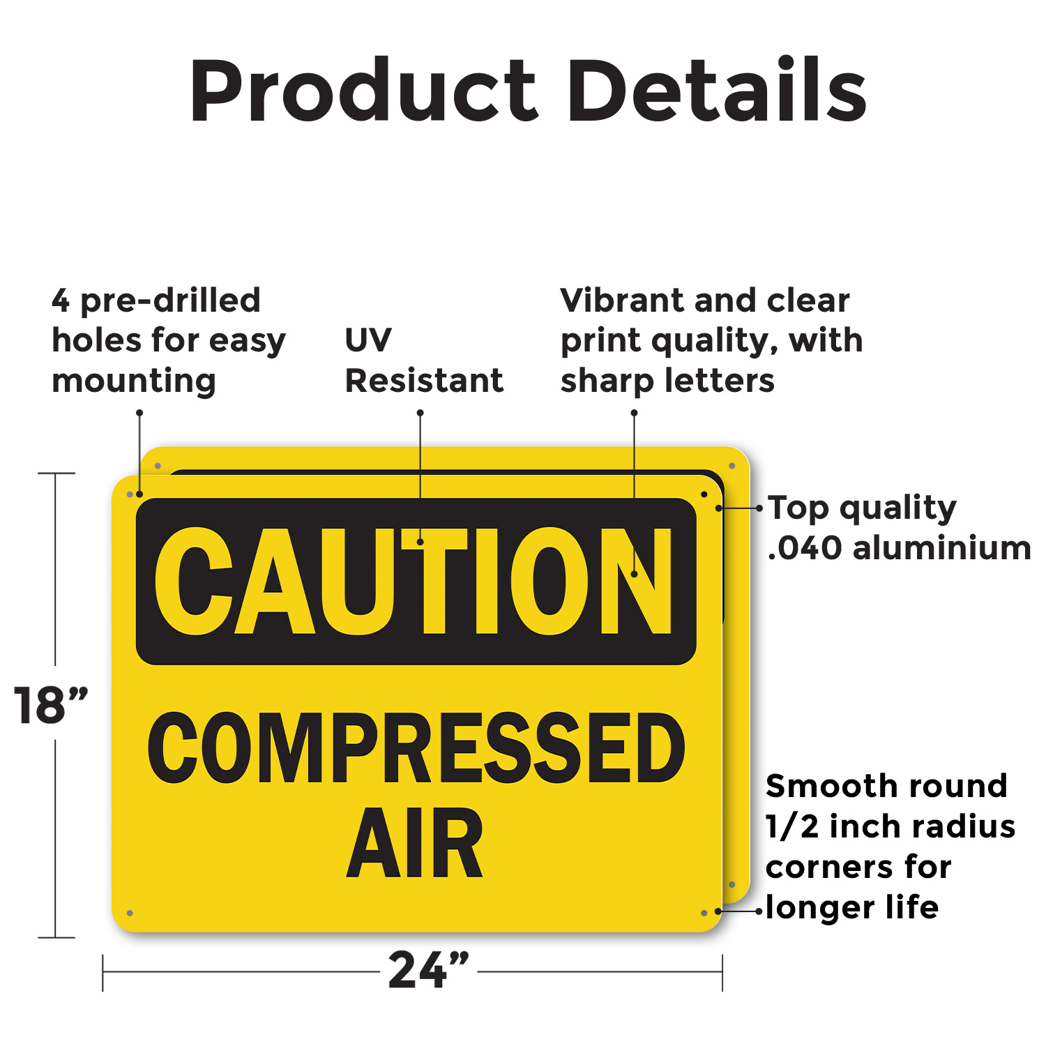 (2 Pack) Compressed Air OSHA Caution Sign Decal Metal Plastic - Picture 11 of 22
