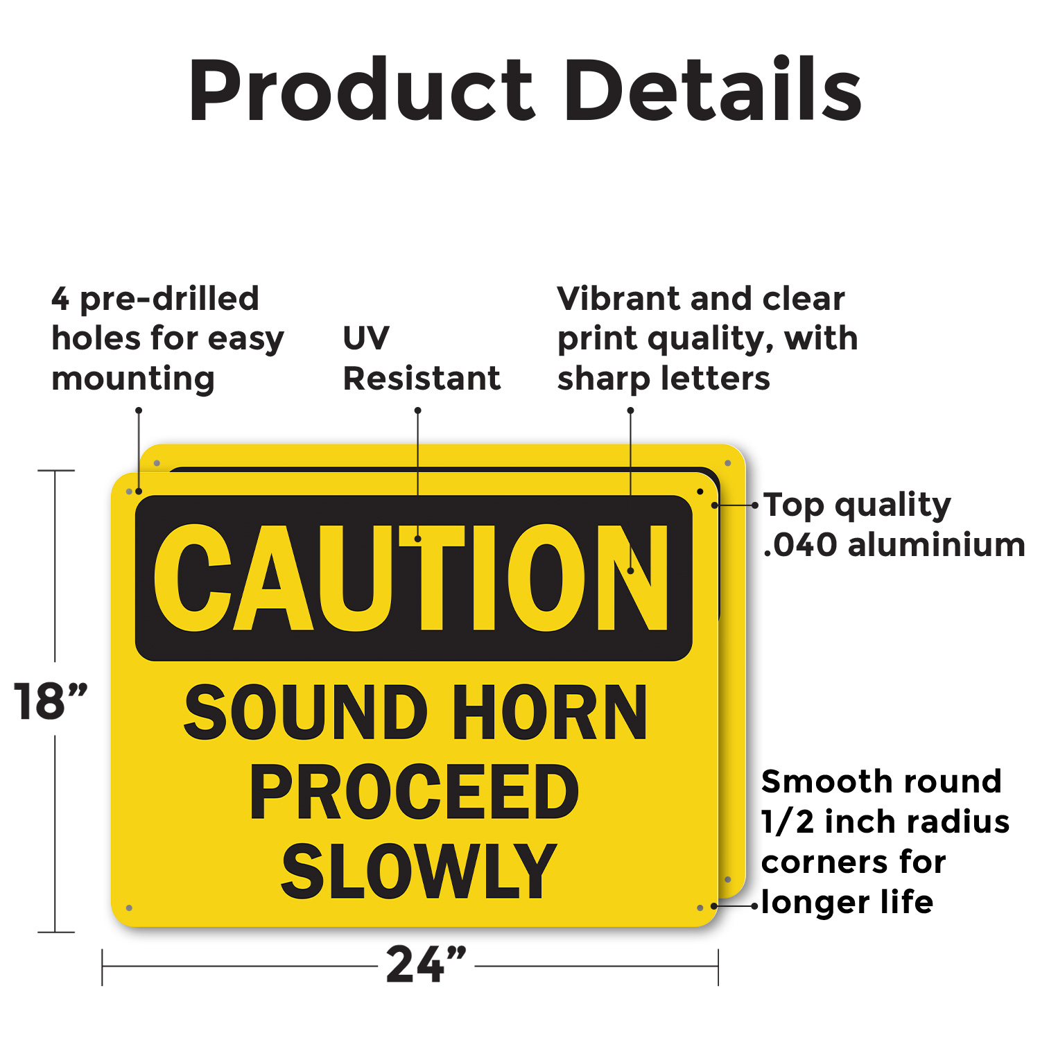 (2 Pack) Sound Horn Proceed Slowly OSHA Caution Sign Decal Metal Plastic - Picture 11 of 21