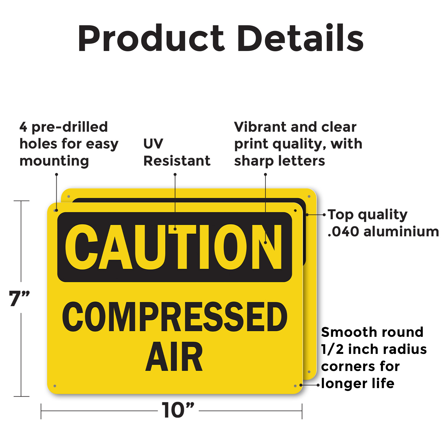 (2 Pack) Compressed Air OSHA Caution Sign Decal Metal Plastic - Picture 9 of 22