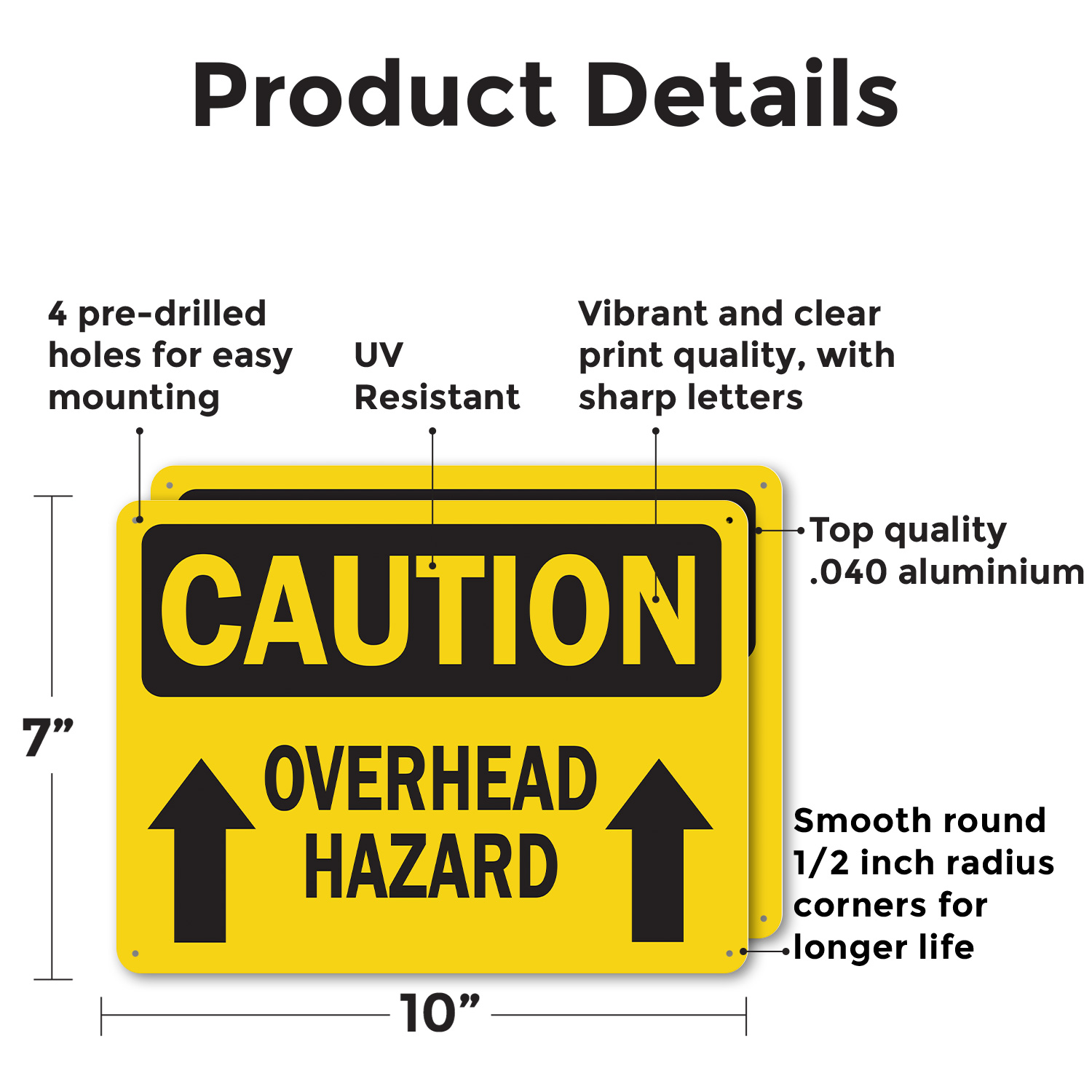 (2 Pack) Overhead Hazard With Arrow OSHA Caution Sign Decal Metal Plastic - Picture 9 of 23