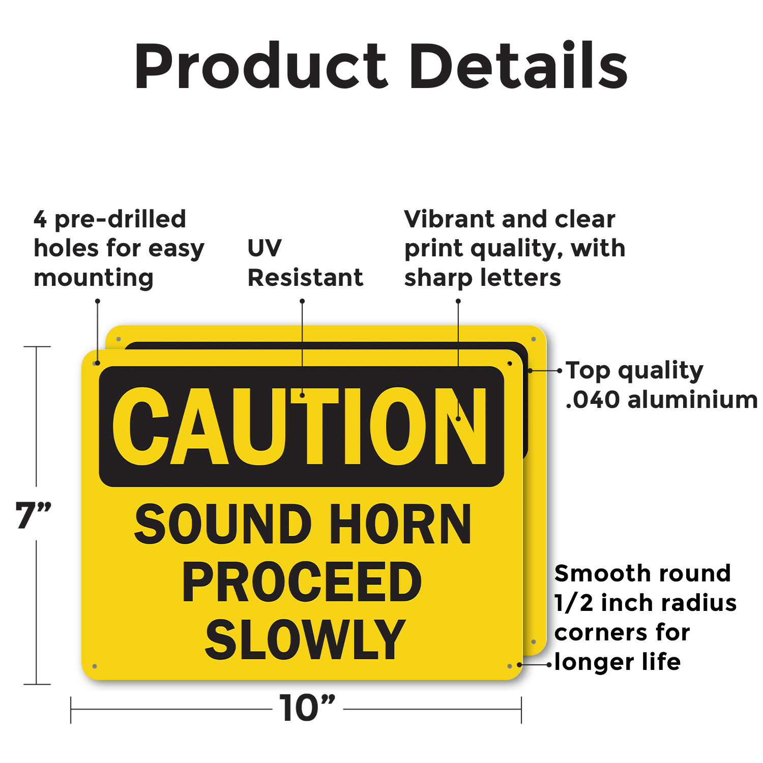 (2 Pack) Sound Horn Proceed Slowly OSHA Caution Sign Decal Metal Plastic - Picture 9 of 21