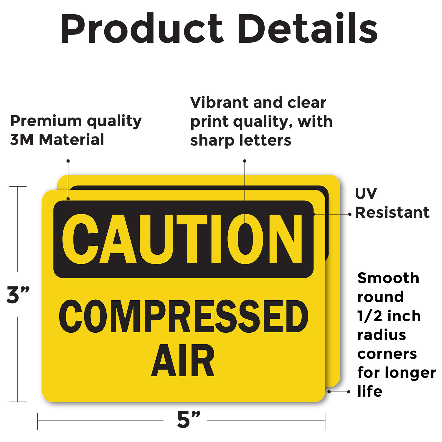 (2 Pack) Compressed Air OSHA Caution Sign Decal Metal Plastic - Picture 13 of 22