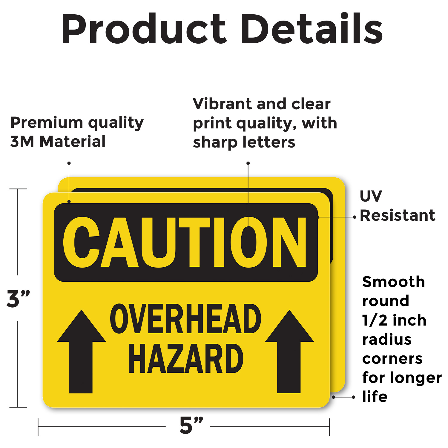 (2 Pack) Overhead Hazard With Arrow OSHA Caution Sign Decal Metal Plastic - Picture 13 of 23