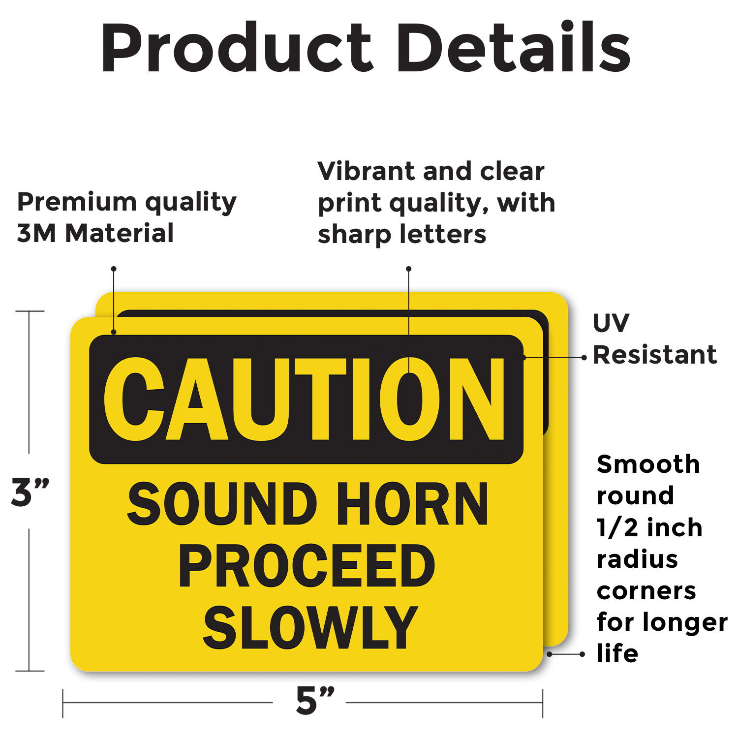 (2 Pack) Sound Horn Proceed Slowly OSHA Caution Sign Decal Metal Plastic - Picture 13 of 21