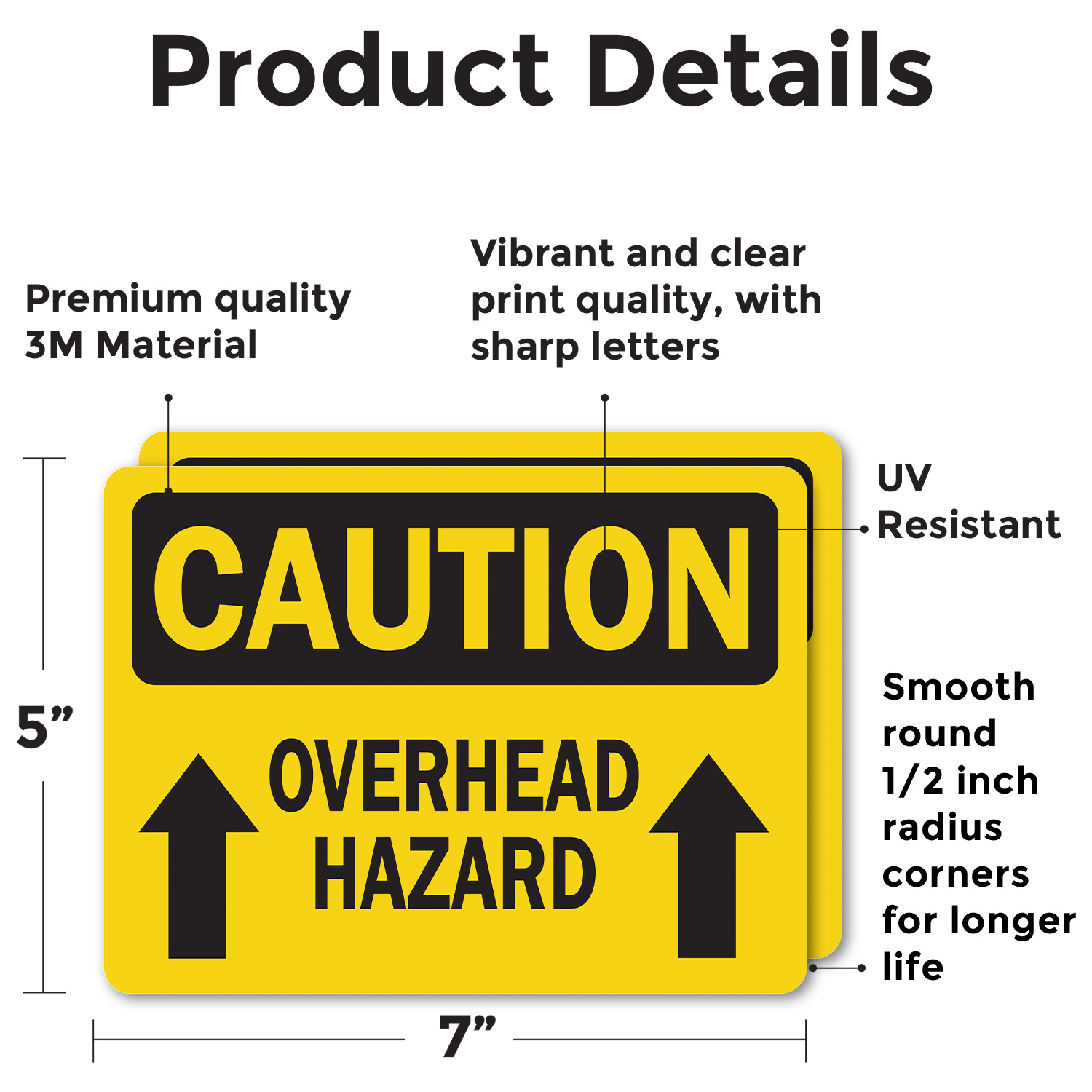(2 Pack) Overhead Hazard With Arrow OSHA Caution Sign Decal Metal Plastic - Picture 19 of 23