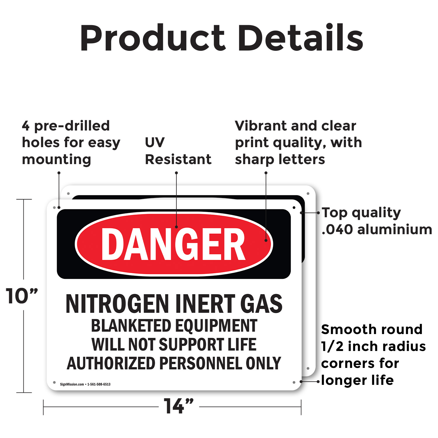 2 Pack) Nitrogen Inert Gas Equipment OSHA Danger Sign Decal Metal