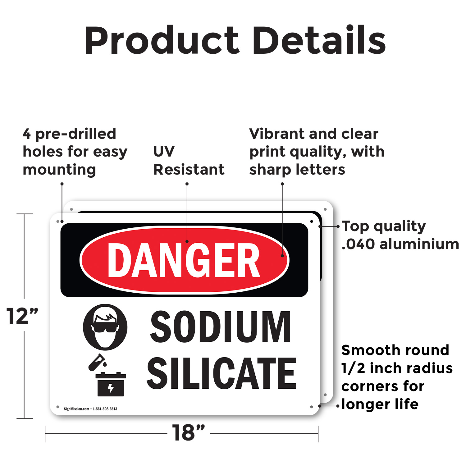 (2 Pack) Sodium Silicate OSHA Danger Sign Decal Metal Plastic - 第 10/23 張圖片