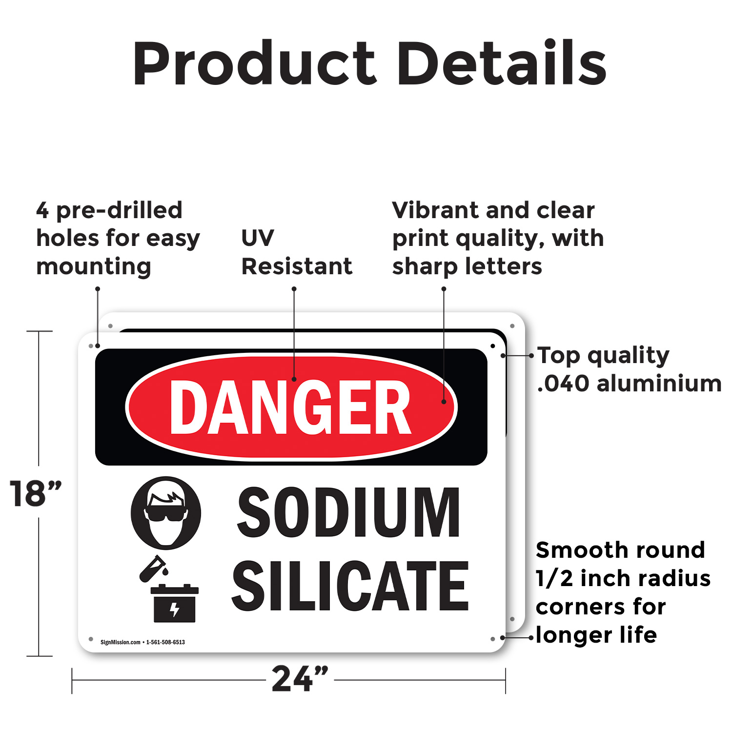 (2 Pack) Sodium Silicate OSHA Danger Sign Decal Metal Plastic - 第 11/23 張圖片