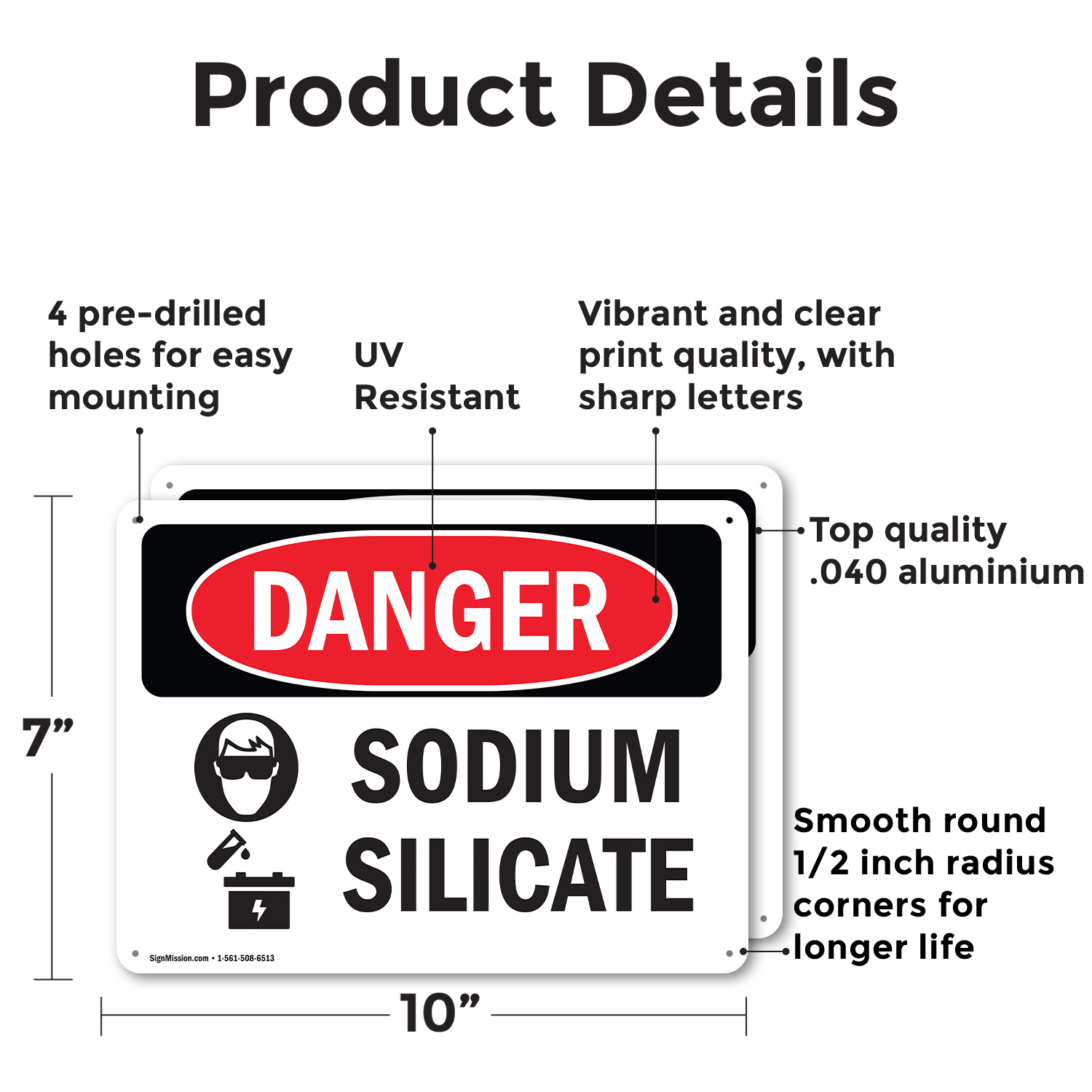 (2 Pack) Sodium Silicate OSHA Danger Sign Decal Metal Plastic - 第 9/23 張圖片