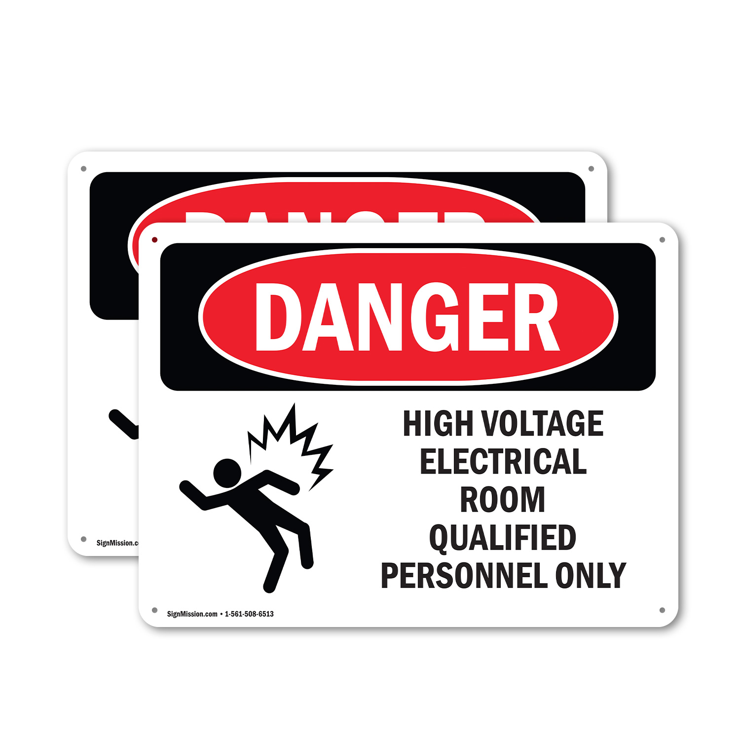 2 Pack) High Voltage Electrical Room OSHA Danger Sign Decal Metal