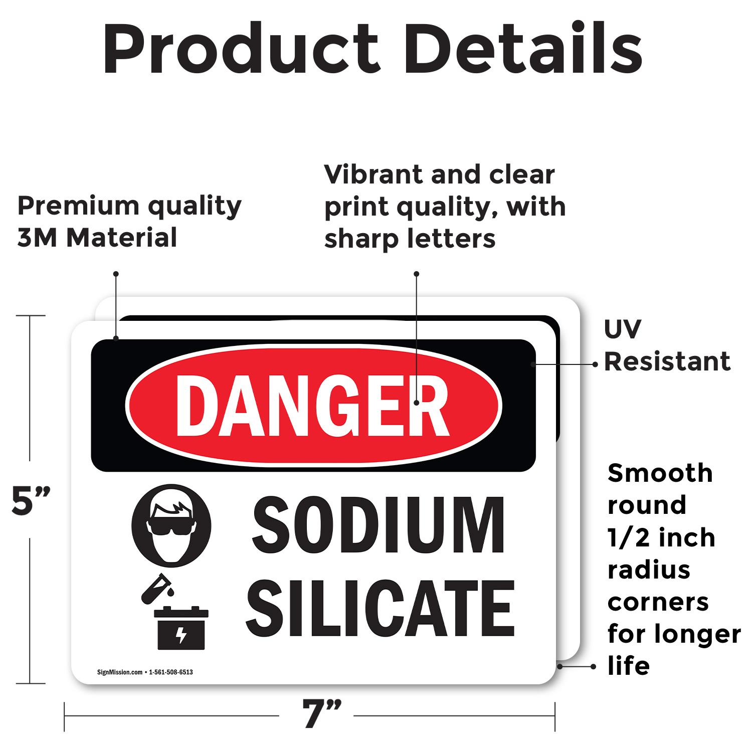 (2 Pack) Sodium Silicate OSHA Danger Sign Decal Metal Plastic - 第 19/23 張圖片