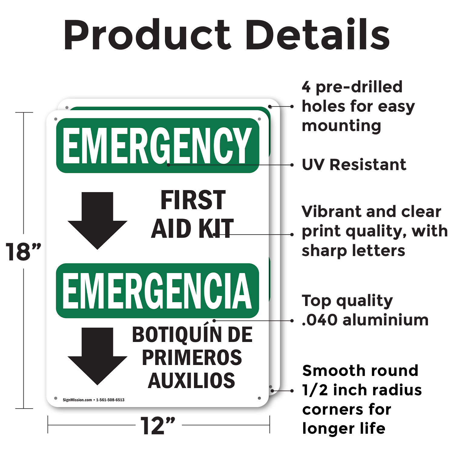 (2 Pack) First Aid Kit Bilingual OSHA Emergency Sign Decal Metal Plastic - 第 9/22 張圖片
