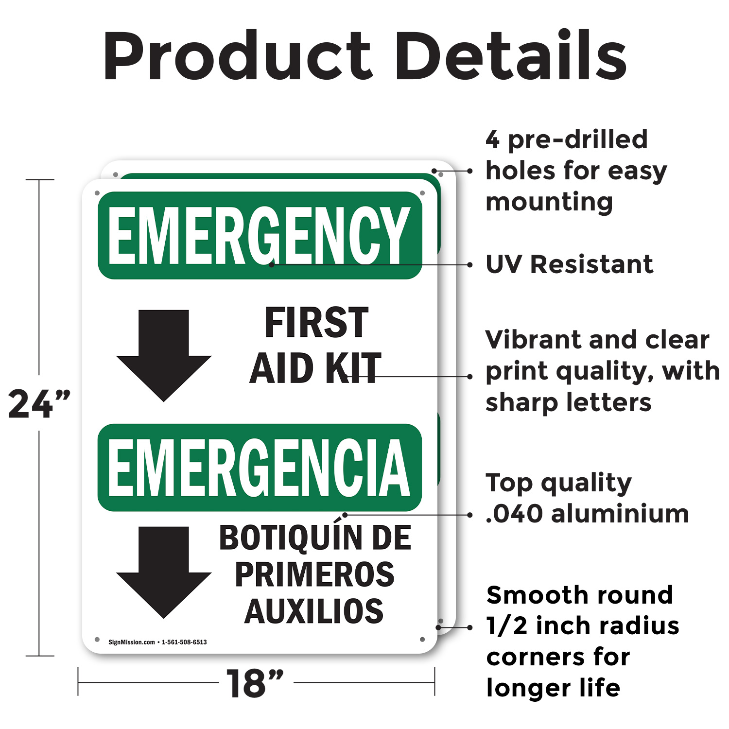 (2 Pack) First Aid Kit Bilingual OSHA Emergency Sign Decal Metal Plastic - 第 10/22 張圖片
