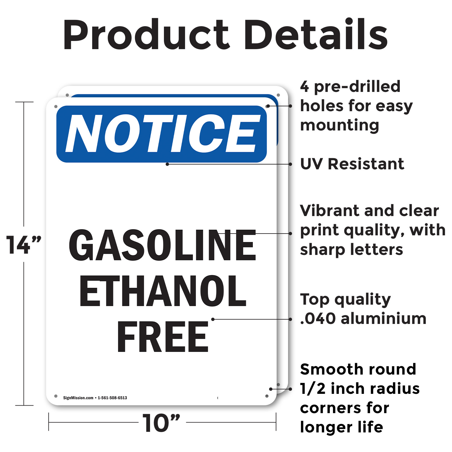 (2 Pack) Gasoline Ethanol Free OSHA Notice Sign Decal Metal Plastic