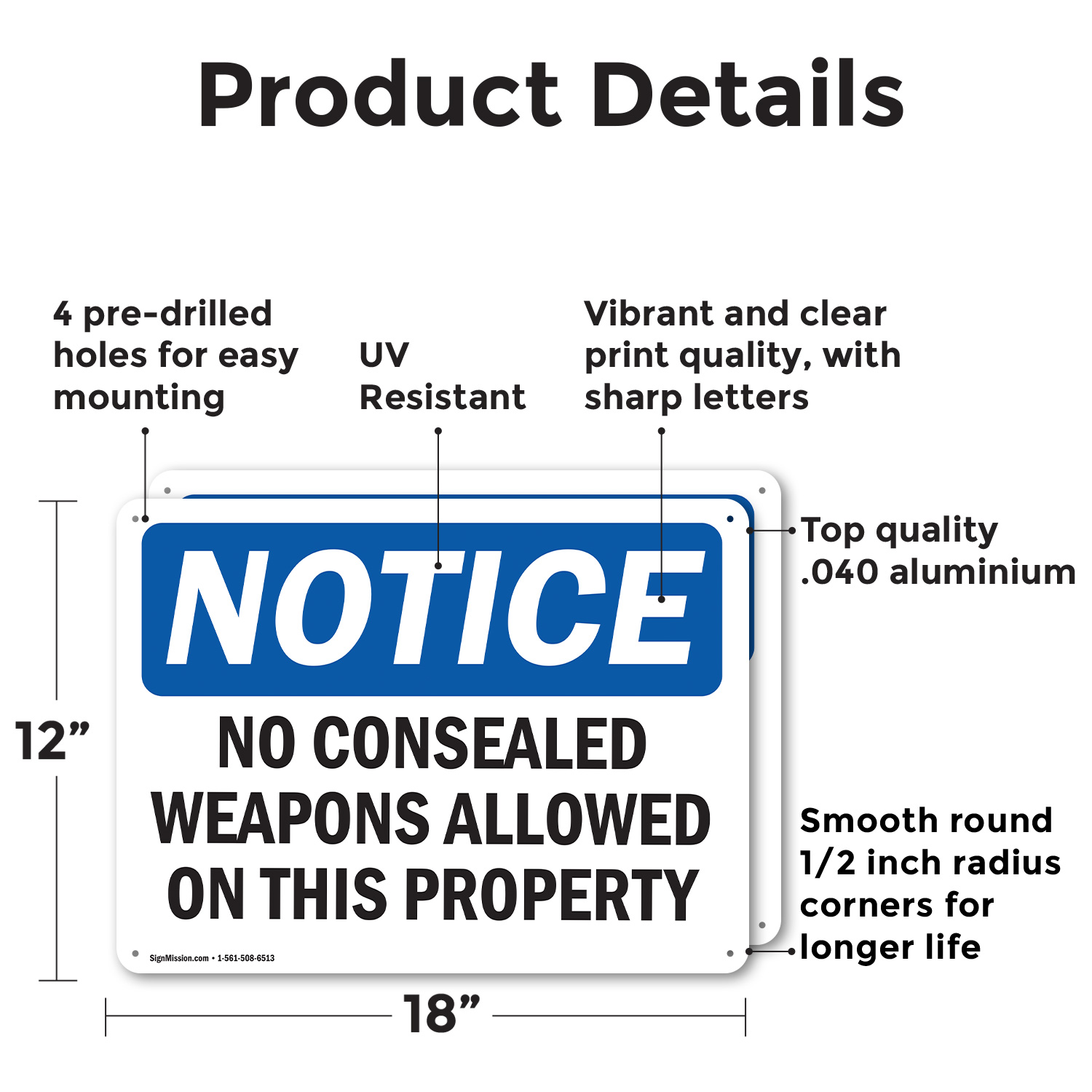 (2 Pack) No Concealed Weapons On Property OSHA Notice Sign Decal Metal Plastic - 第 10/23 張圖片