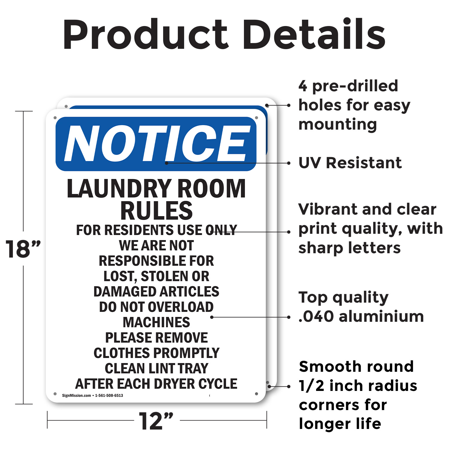 (2 Pack) Laundry Room Rules For Residents OSHA Notice Sign Decal Metal Plastic - 第 9/22 張圖片