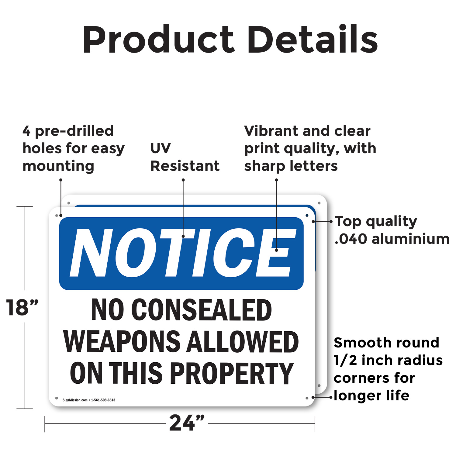 (2 Pack) No Concealed Weapons On Property OSHA Notice Sign Decal Metal Plastic - 第 11/23 張圖片