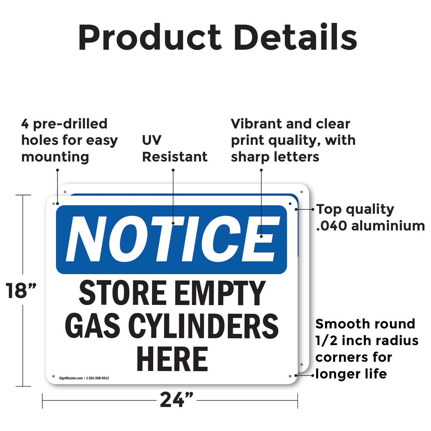 (2 Pack) Store Empty Gas Cylinders Here OSHA Notice Sign Decal Metal Plastic