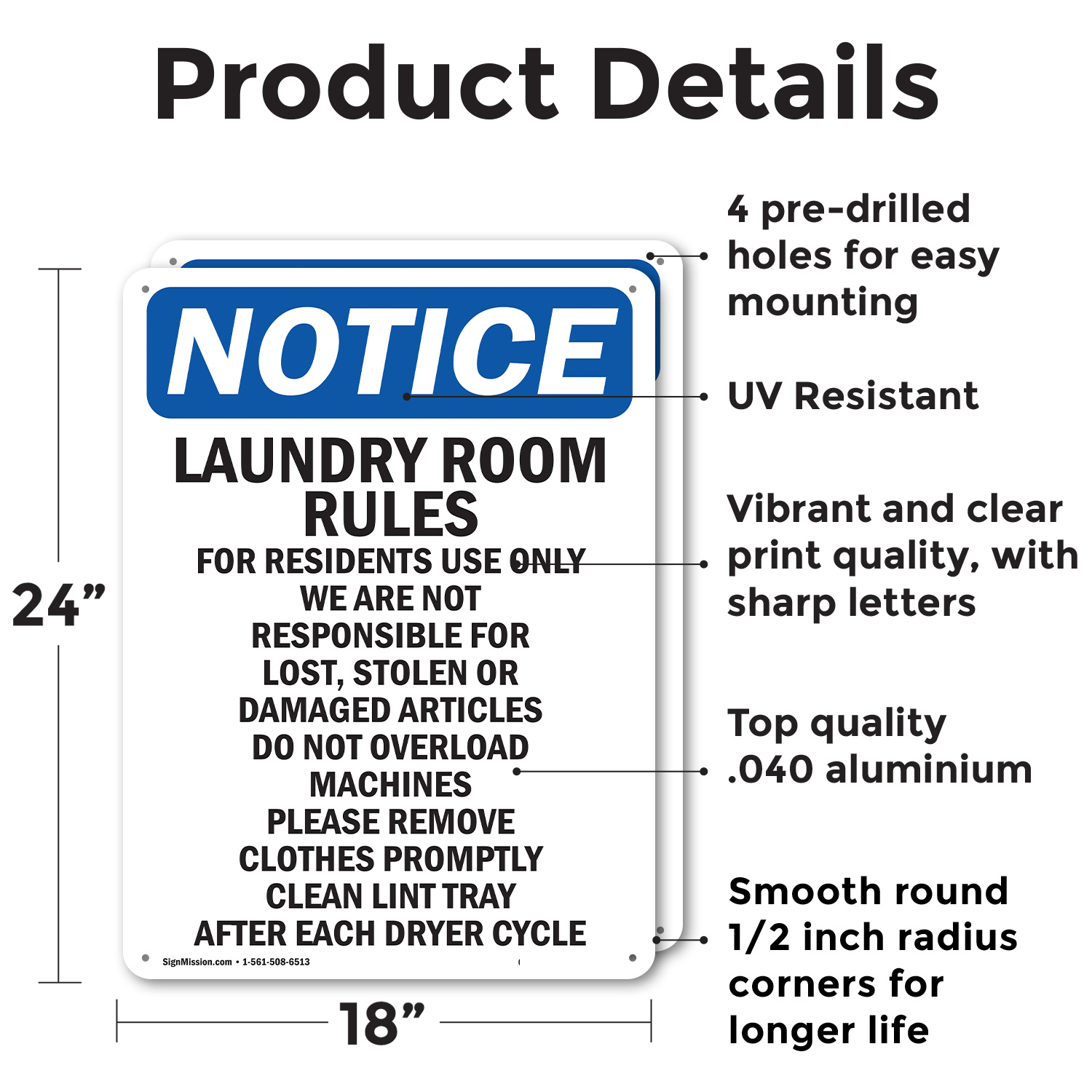 (2 Pack) Laundry Room Rules For Residents OSHA Notice Sign Decal Metal Plastic - 第 10/22 張圖片