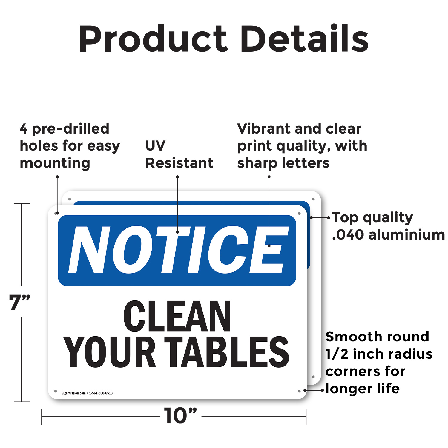 (2 Pack) Clean Your Tables OSHA Notice Sign Decal Metal Plastic - 第 9/21 張圖片