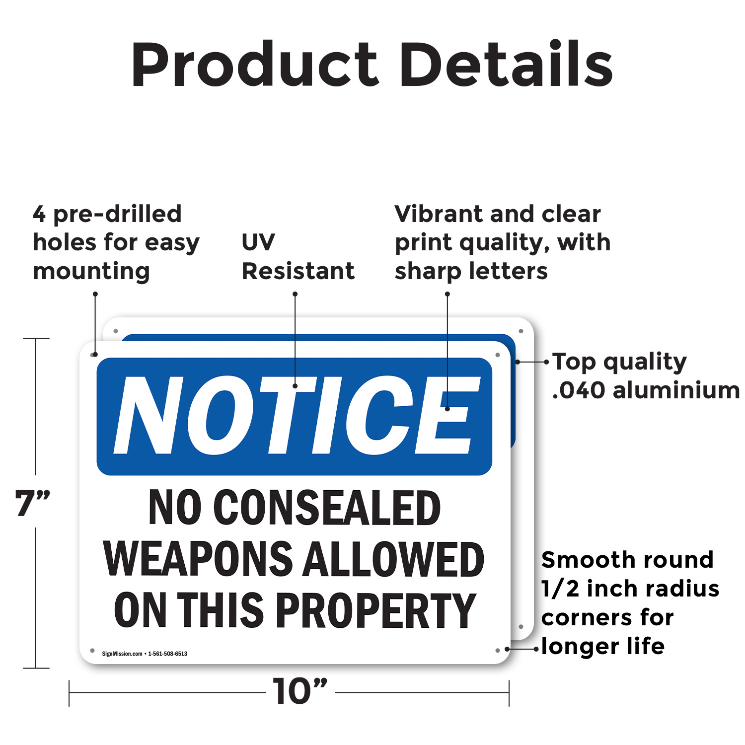 (2 Pack) No Concealed Weapons On Property OSHA Notice Sign Decal Metal Plastic - 第 9/23 張圖片