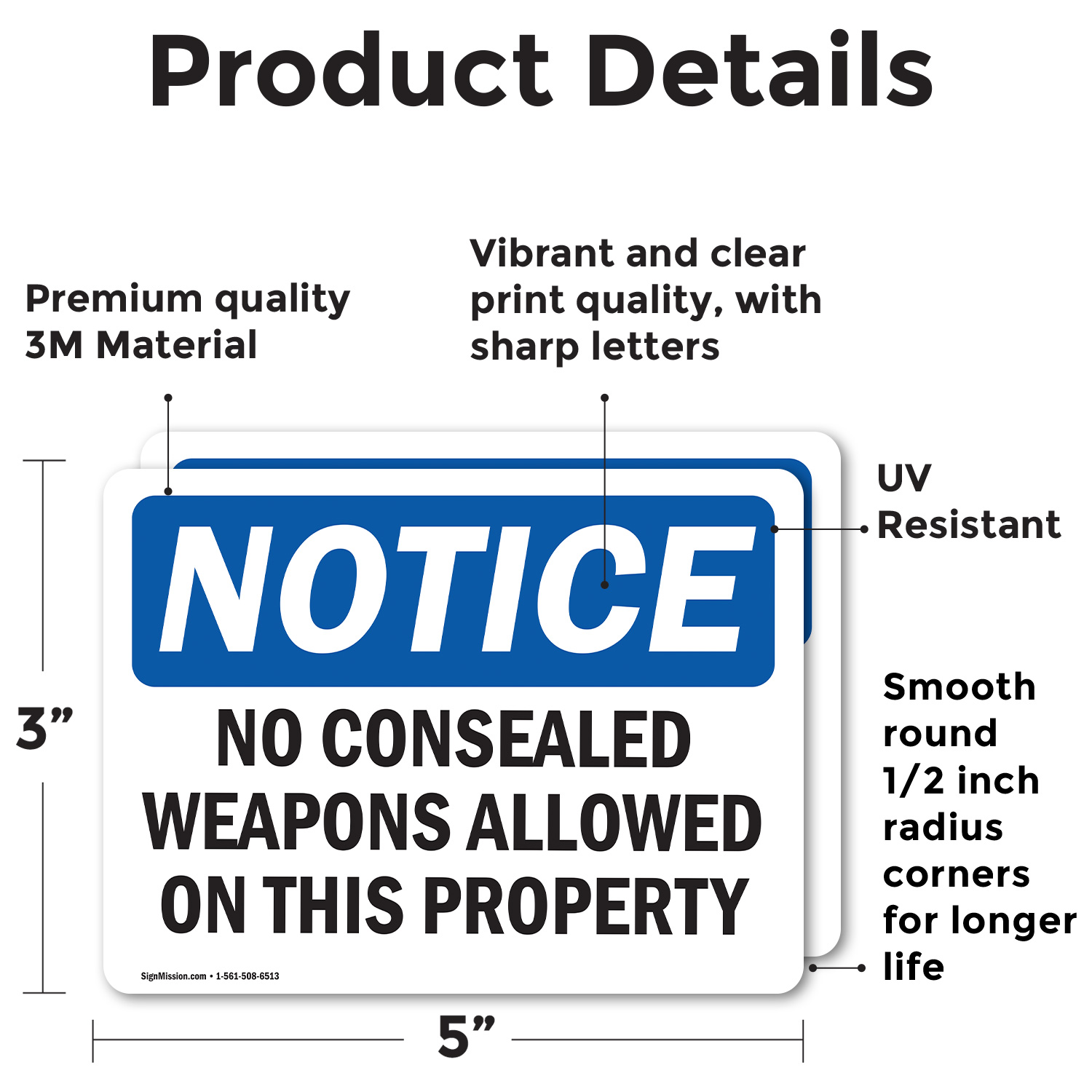 (2 Pack) No Concealed Weapons On Property OSHA Notice Sign Decal Metal Plastic - 第 13/23 張圖片