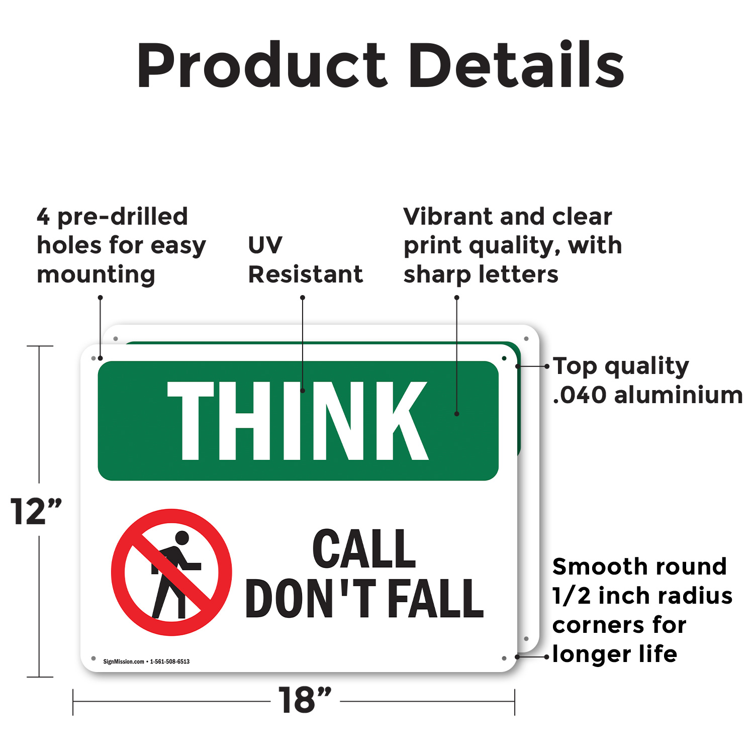 (2 Pack) Call Don't Fall With Symbol OSHA Think Sign Decal Metal Plastic - Picture 10 of 21