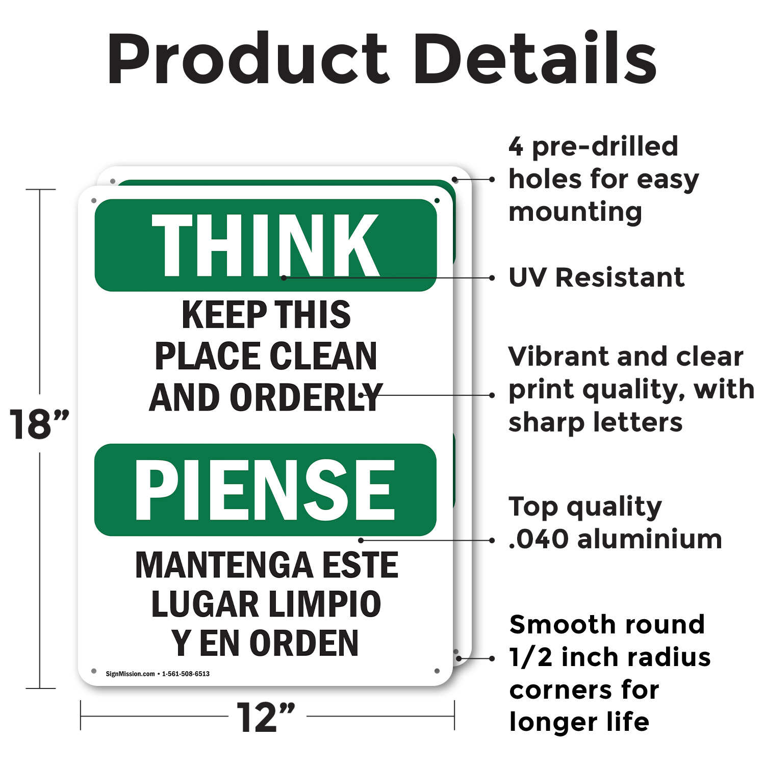 (Paquete de 2) Calcomanía metálica de metal para letrero bilingüe de OSHA Think Mantenga este lugar limpio ordenado - Imagen 9 de 21