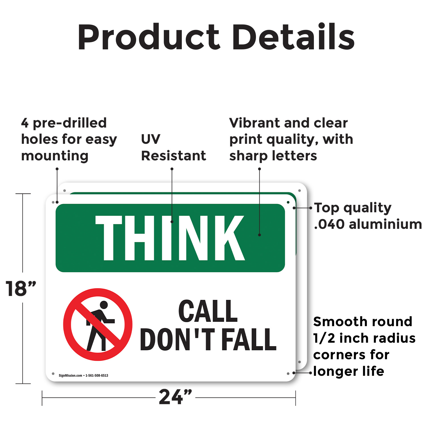 (2 Pack) Call Don't Fall With Symbol OSHA Think Sign Decal Metal Plastic - Picture 11 of 21