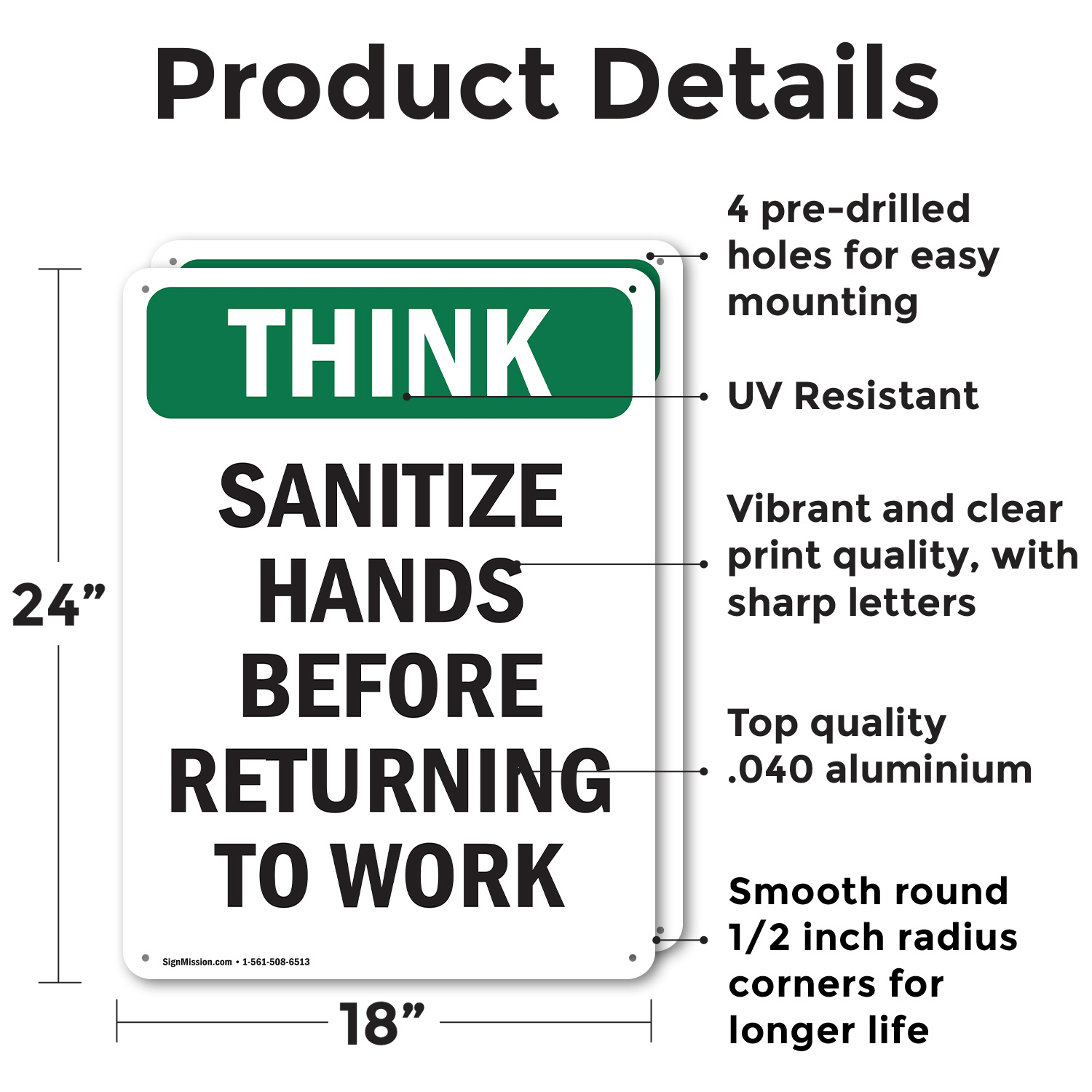 (Paquete de 2) Desinfecte las manos antes de volver al trabajo OSHA Think Sign Calcomanía metálica - Imagen 10 de 21