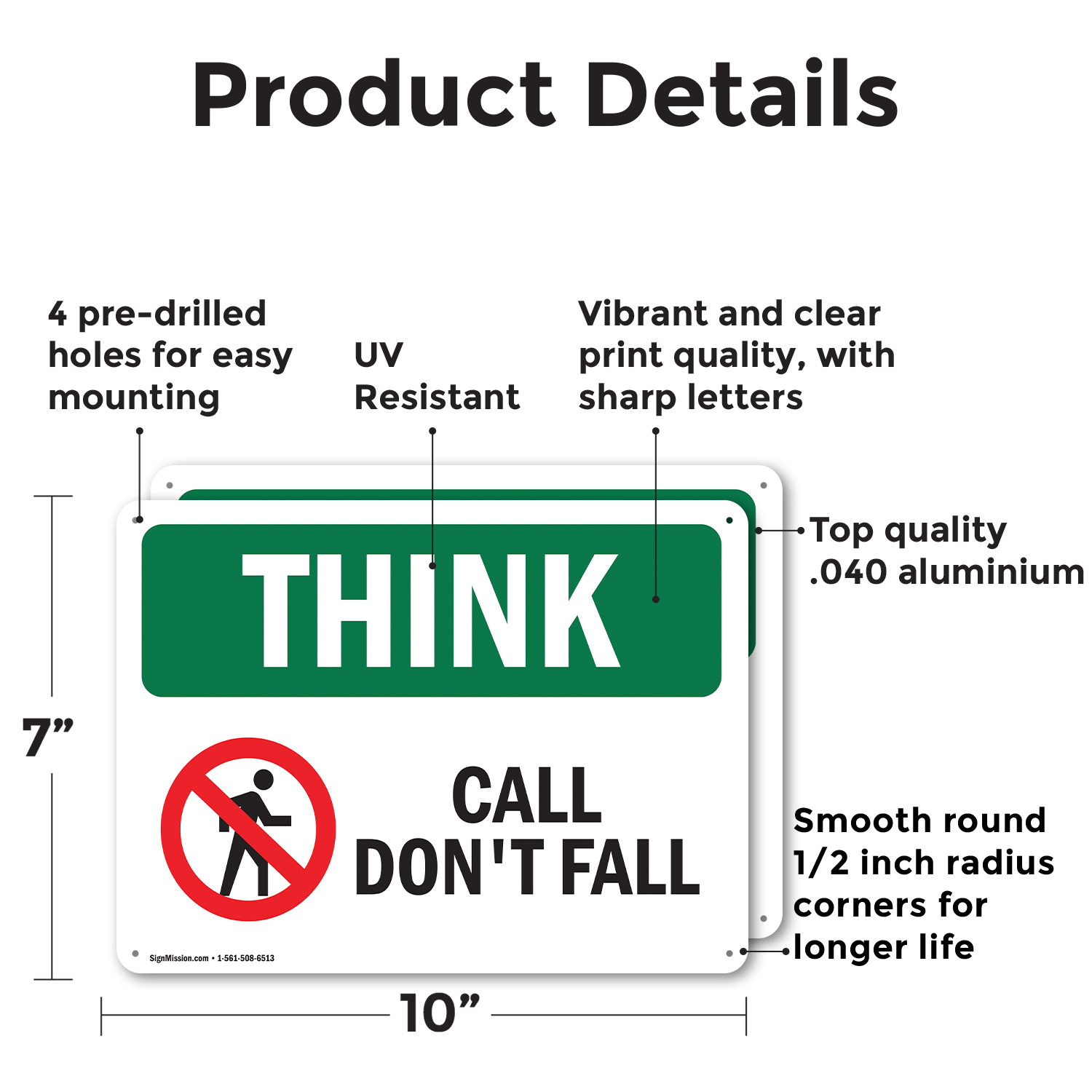 (2 Pack) Call Don't Fall With Symbol OSHA Think Sign Decal Metal Plastic - Picture 9 of 21