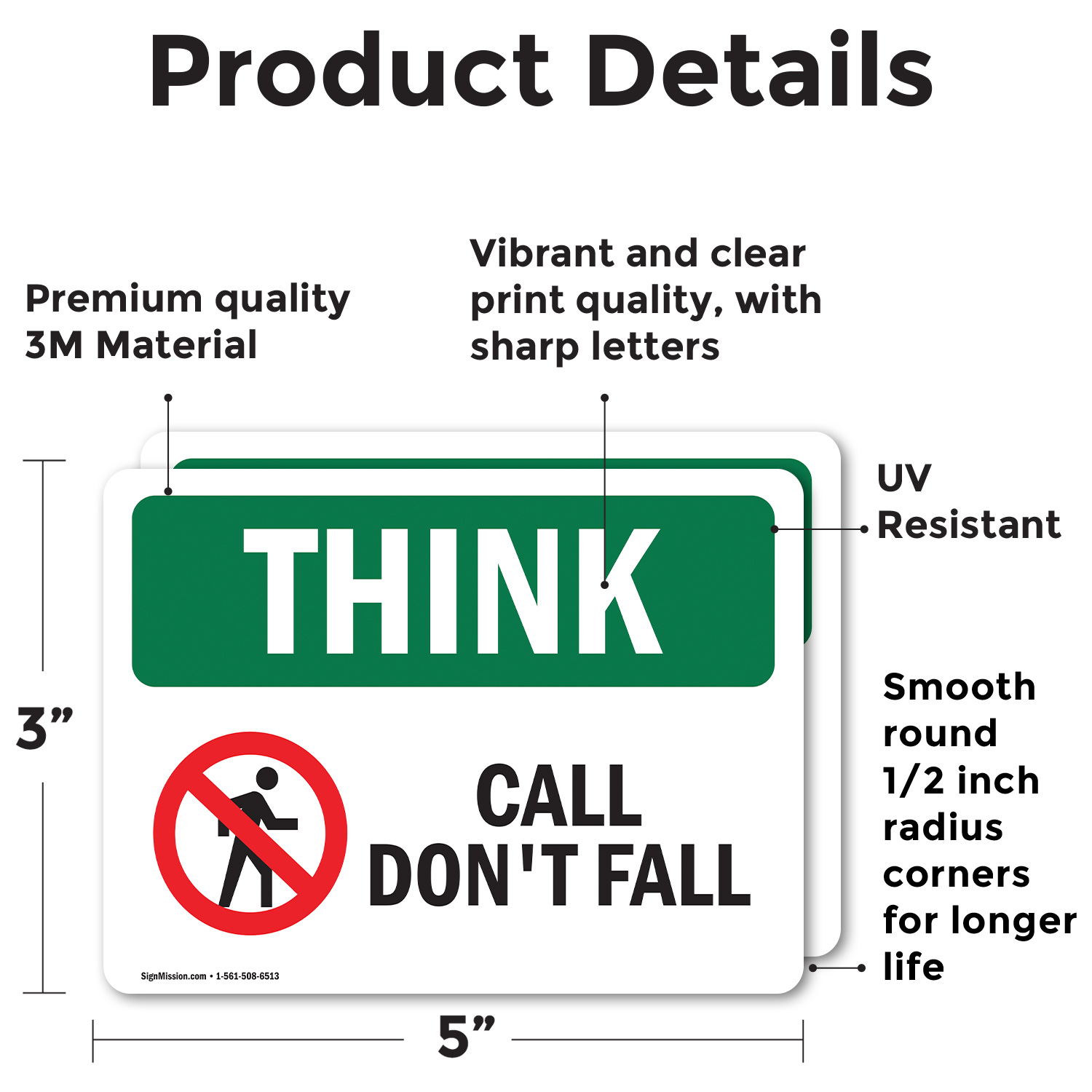 (2 Pack) Call Don't Fall With Symbol OSHA Think Sign Decal Metal Plastic - Picture 13 of 21