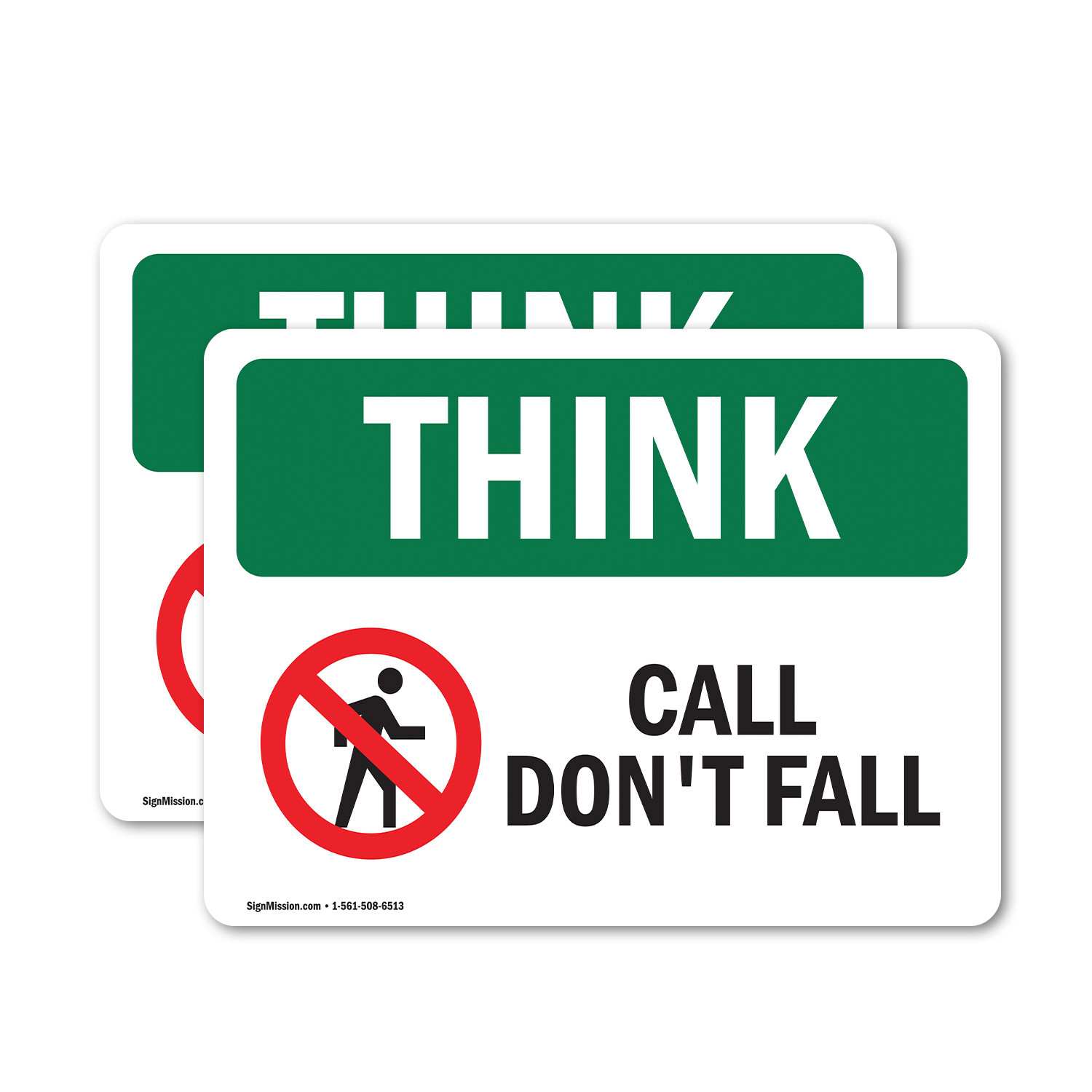 (2 Pack) Call Don't Fall With Symbol OSHA Think Sign Decal Metal Plastic - Picture 12 of 21